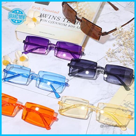 Rimless Rectangle Sunglasses Retro Y2K Fashion Lightweight Party Favor main image 7